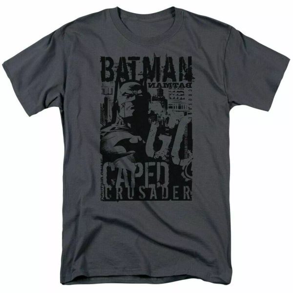 

DC Batman Caped Crusader T Shirt Mens Licensed DC Comics Tee Charcoal, White;black