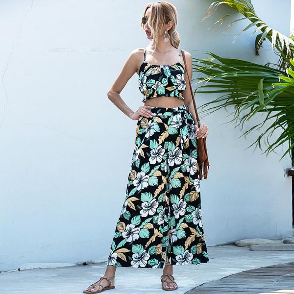 

ethnic clothing african clothes lady 100% polyester print multicolored spaghetti strap pants set fashion summer arrival, Red