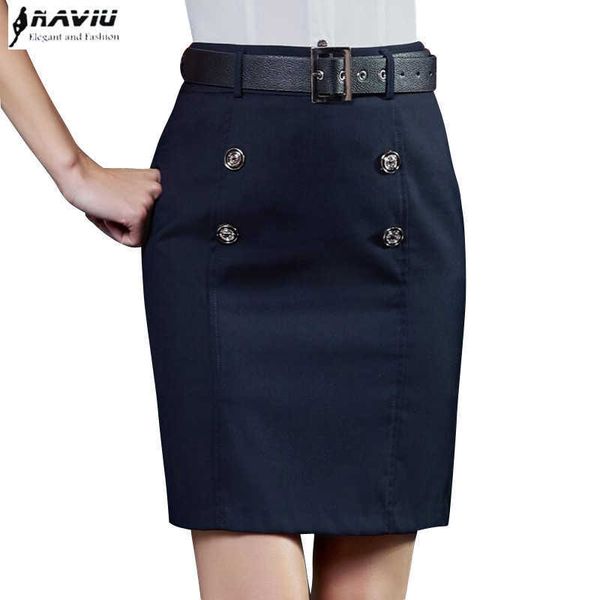 

naviu fashion faldas mujer moda formal office ladies button decoration plus size slim hip step skirt 210604, Black