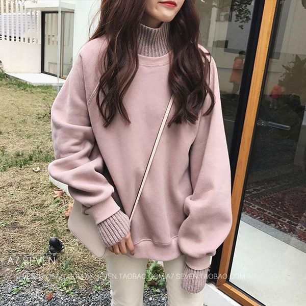 

women's hoodies & sweatshirts women solid turtleneck lovely kawaii simple leisure warm soft long-sleeve all-match high-quality fashion, Black