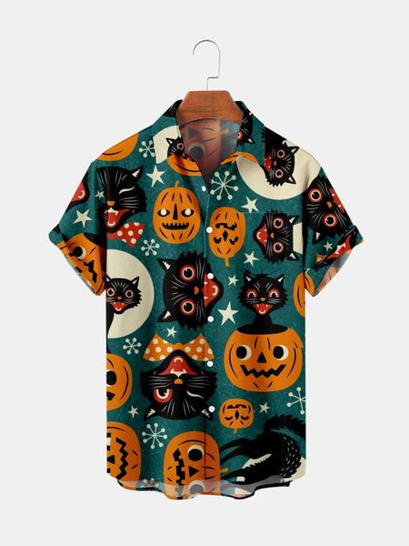 

men's casual shirts 2021 cross 5 halloween elements series 3d digital printing trend loose short sleeve shirt top, White;black