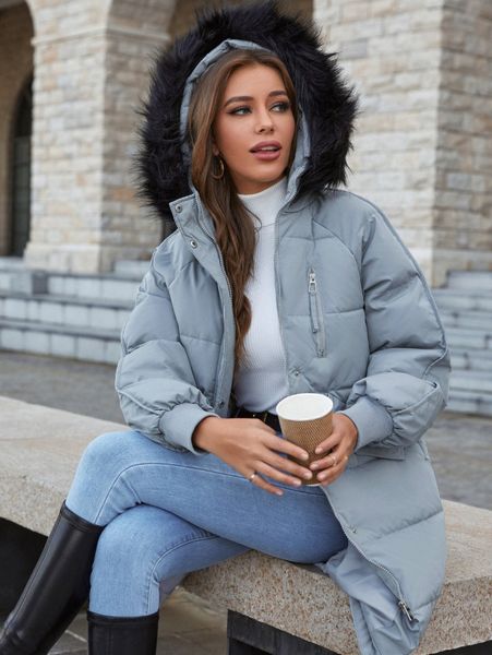 

solid pockets detail hooded puffer coat w5ts#, Black