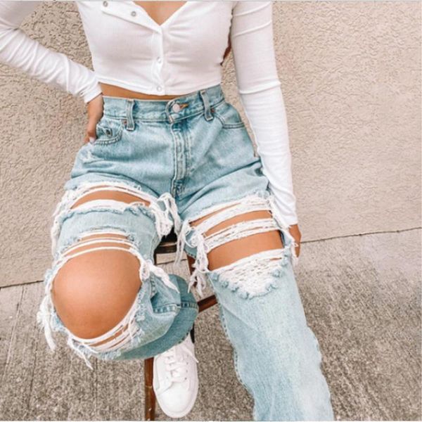 

women's jeans high waist straight for women ripped wide leg pants hollow cut out vintage hem trousers light blue baggy streetwear lwdm
