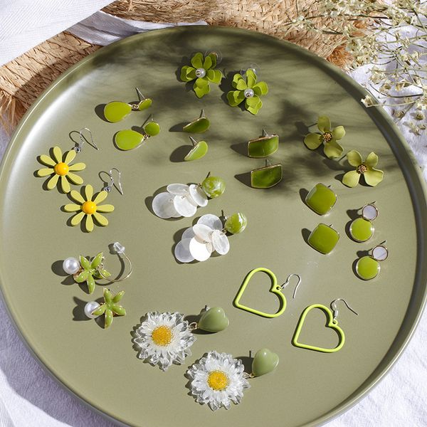 

s925 silver needle avocado earrings female flowers fresh green sweet matcha