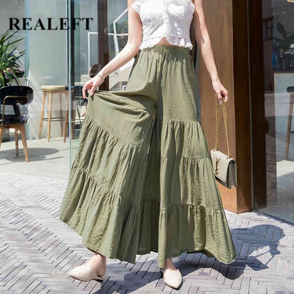 

spring summer cotton bohemian women's long pants elastic waist loose female beach wide leg trouses ladies 210428, Black;white