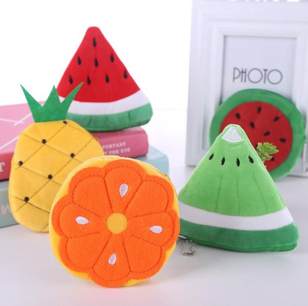 

soft plush fruits purse cartoon strawberry watermelon pineapple pouch coin bag handbag pink red yellow orange, White