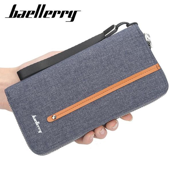 

wallets baellerry men long wallet with canvas zipper purse for male retro mobile phone pocket hand bag coin carteras, Red;black