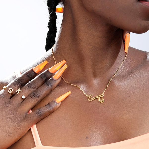 

chains twelve constellation zodiac necklaces for women tiny letter choker scorpio leo libra taurus virgo gemini sagittarius, Silver
