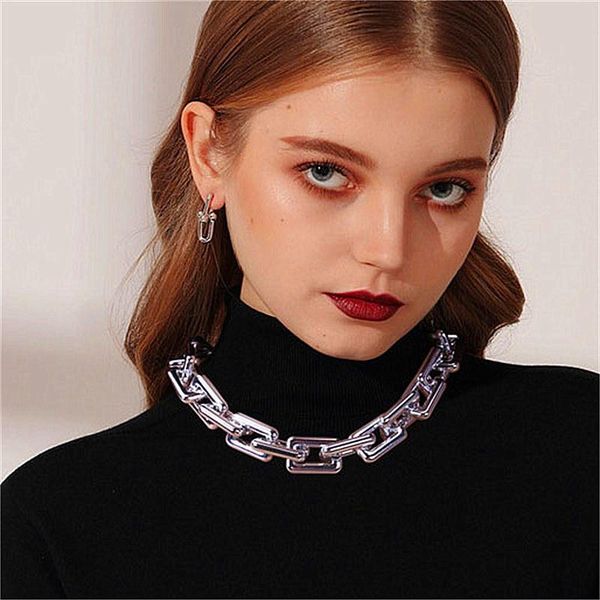

exaggerated chain necklace women statement hip hop twisted chunky thick link gothic jewelry steampunk men collar pendant necklaces, Silver