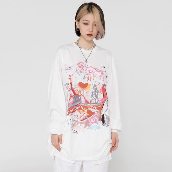 

women's hoodies & sweatshirts cotton shirt with long sleeve from loose hip hop oversize washed streetwear harajuku torn t-shirts 9gf1, Black