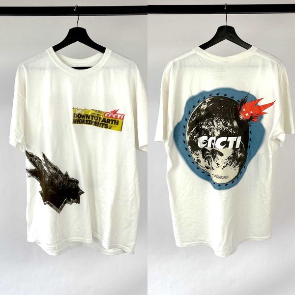 

men's tees fla travis scott co branded cacti foam hit the earth short sleeve t-shirt vintage high street, White;black