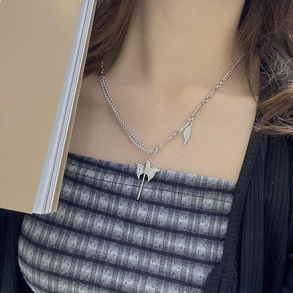 

chains punk stainless steel necklace geometric pendant thick chain silver color women jewelry double layer choker necklaces