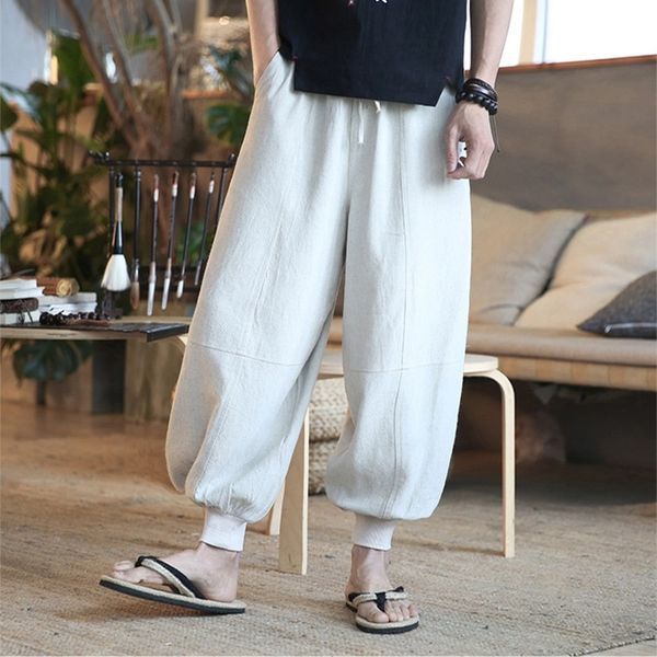

chinese traditional wide leg trousers summer plus size loose linen cotton hanging harem pants streetwear national clothing 10658, Red