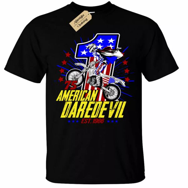 

American Daredevil shirt man usa biker who stunts man rider, White;black