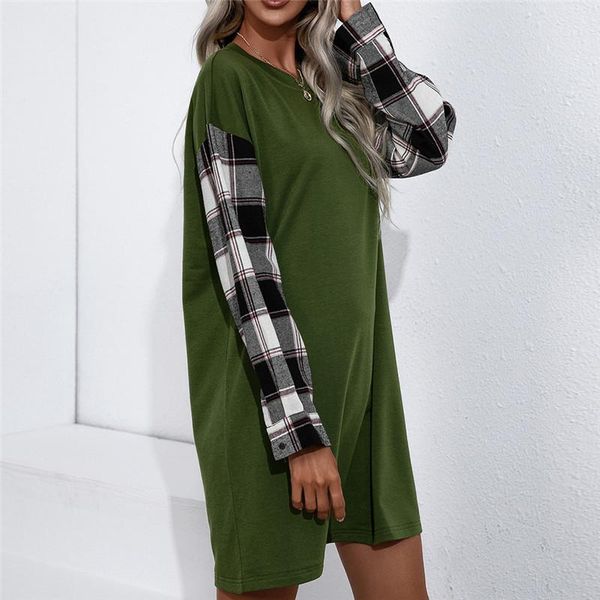 

casual dresses classic vintage england plaid autumn winter hoodies dress women pullovers full female loose home wear m0693, Black;gray