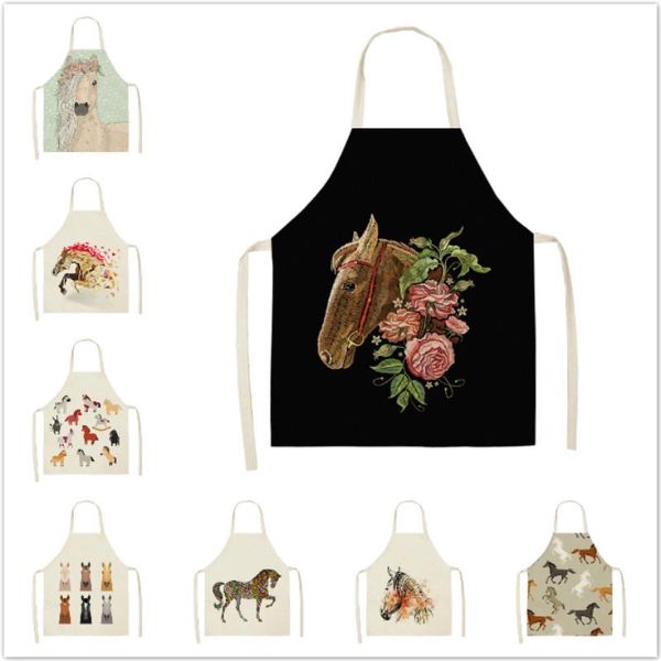 

aprons 1pcs horse kitchen sleeveless for women cotton linen bibs household cleaning pinafore home cooking apron avental cozinha