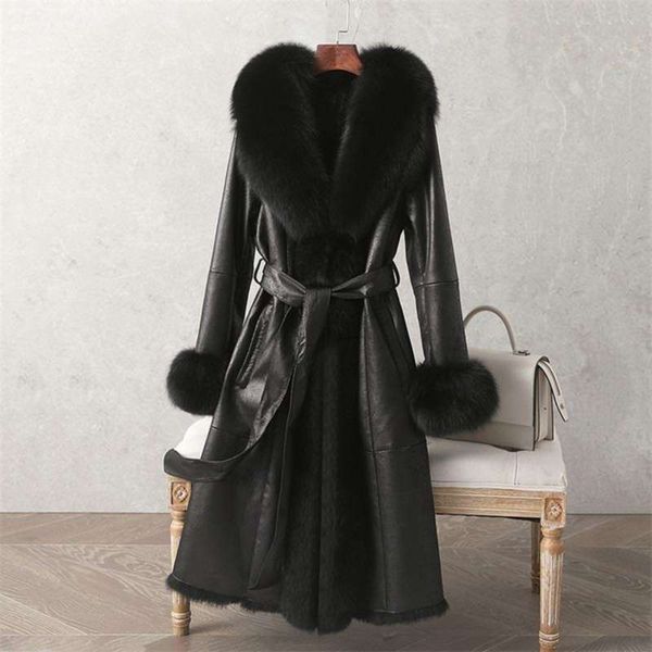 

luxury long fur coat thick warm feather coat with belt real image winter coat in stock 210928, Black