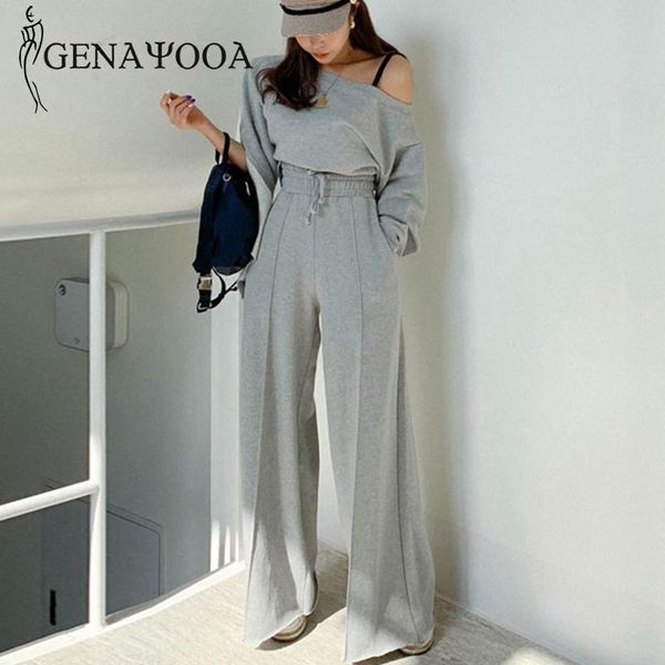 

two piece dress genayooa tracksuit women casual spring 2 suit korean style set and pants off shoulder suits 2021, White