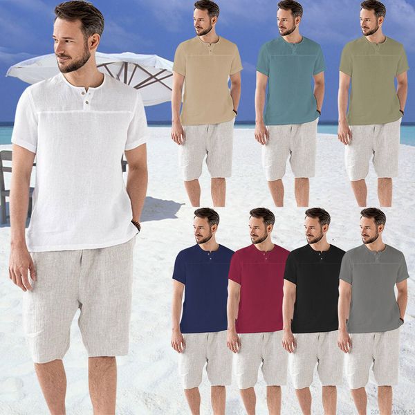

men's shirts 2021 ummer thin breathable cotton hemp tand collar beach leiure, White;black