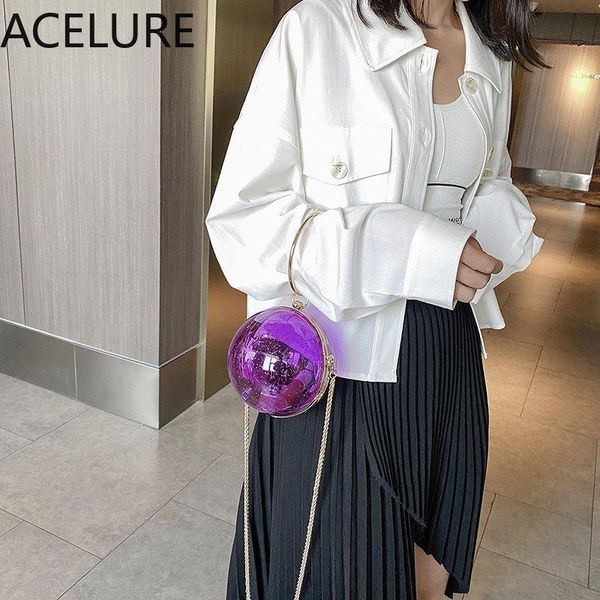 

evening bags acelure fashion solid color hasp metal chain handle handbag purse transparent circular small shoulder crossbody for women