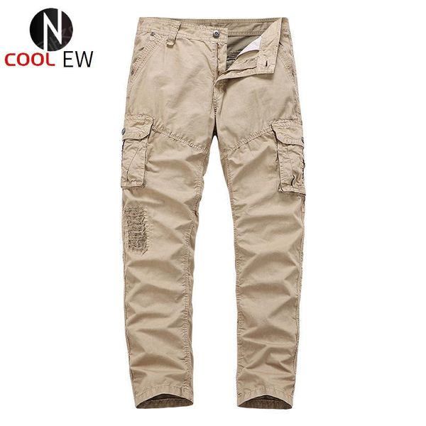 

men's pants 2021 clothing oversize cotton small feet multi-pocket slim overalls youth outdoor long military trousers casual, Black