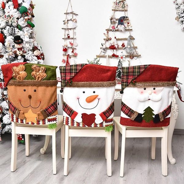 

cartoon santa snowman elk chair covers linen christmas decor dinner xmas cap table hat stool back