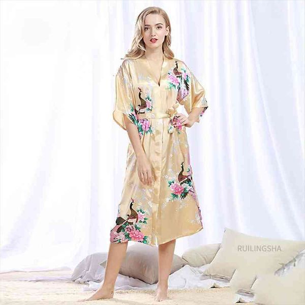 

summer satin silk women sleepwear bathrobe plus size dressing gown floral print homewear female long bath robe kimono, Black;red