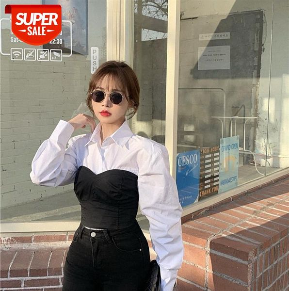 

ins korean style wrapped chest + white loose shirt two-piece all-match #ay03, Black