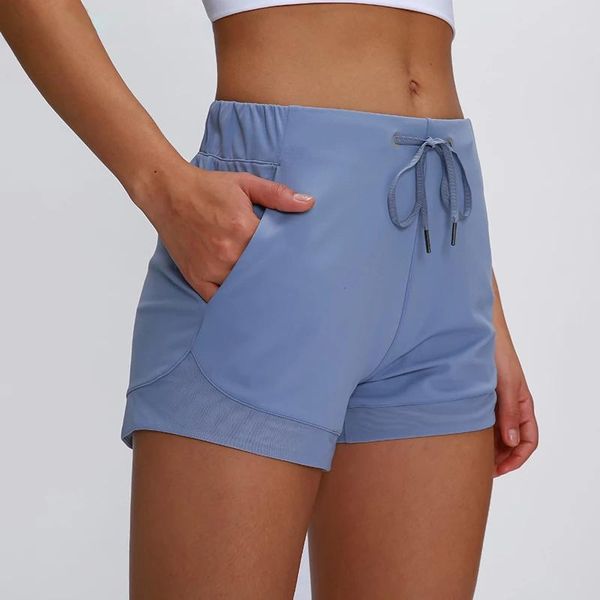 

naked-feel buttery-soft loose fit training gym sport shorts women waist drawstring running yoga fitness workout, Black;blue