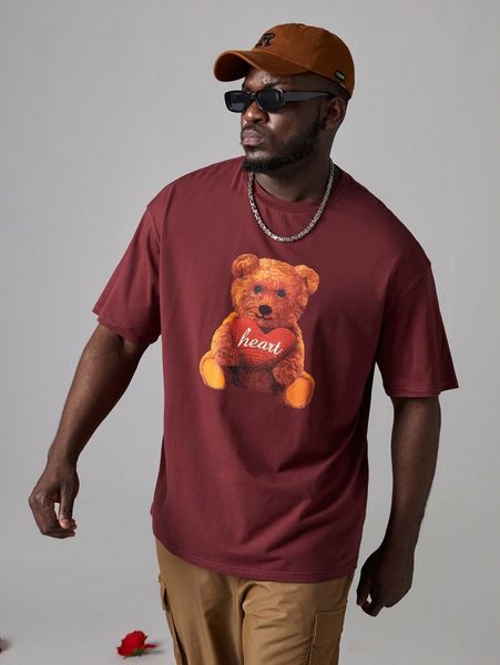 

extended sizes men cartoon bear print tee a9hj#, White;black
