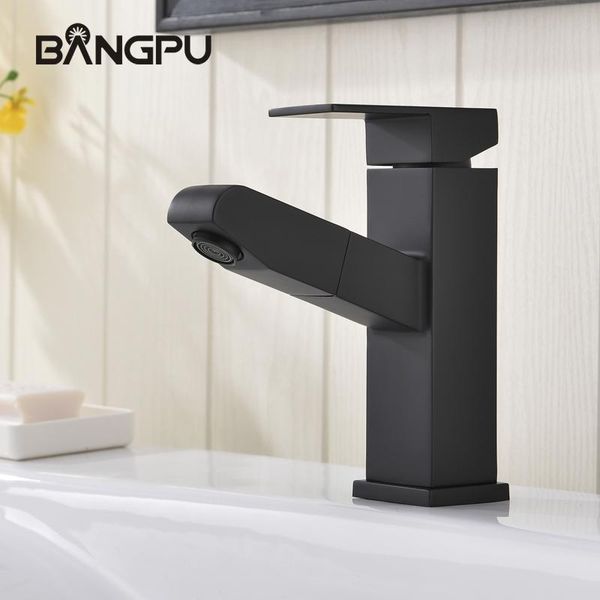 

bathroom sink faucets bangpu black basin faucet pull out single hole desk mounted
