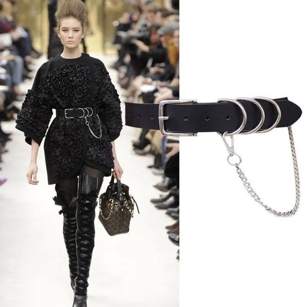 

belts punk style metal 3 d buckle adjustable women belt pu leather silver chain strap accessories trousers casual female waistband, Black;brown