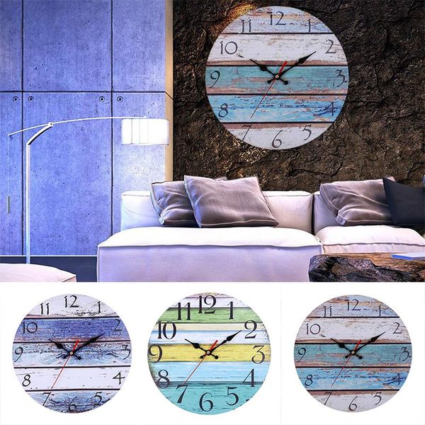 

wall clocks wooden clock silent non-ticking battery operated vintage round rustic coastal decorative for home hogard