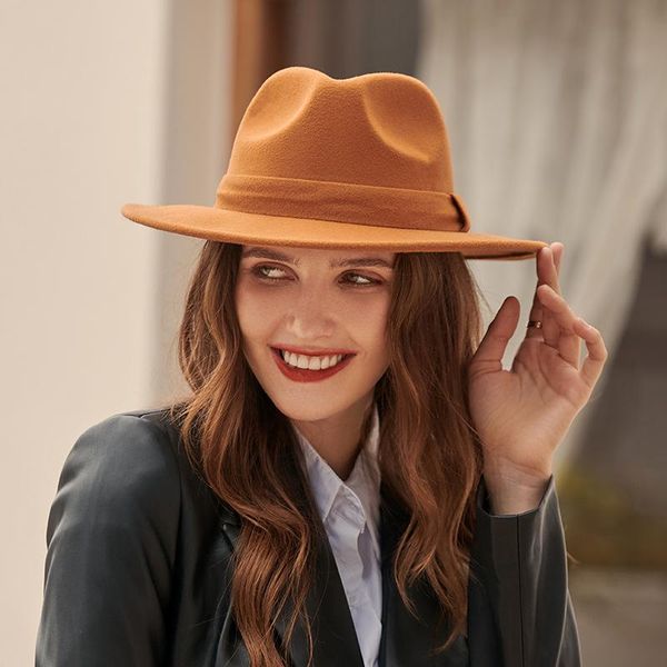 

stingy brim hats fedora hat for women and men woolen cloth felt wide cap vintage handsome jazz couple winter panama, Blue;gray