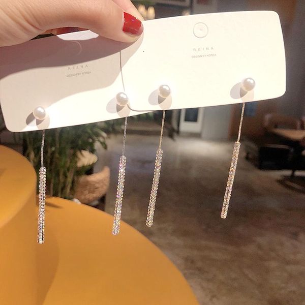 

dangle & chandelier silver needles long rhinestone white simulated pearl golden plated women earrings drop