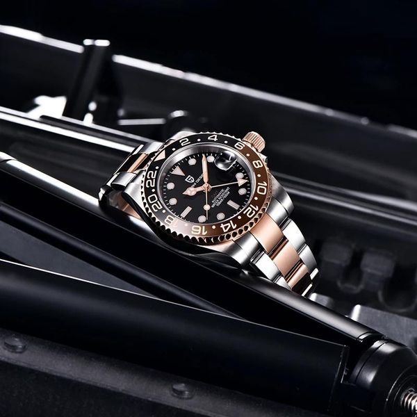 

wristwatches pd-1662 latest pagani design 100m waterproof men mechanical watches brand automatic watch sapphire glass clock reloj hombre, Slivery;brown
