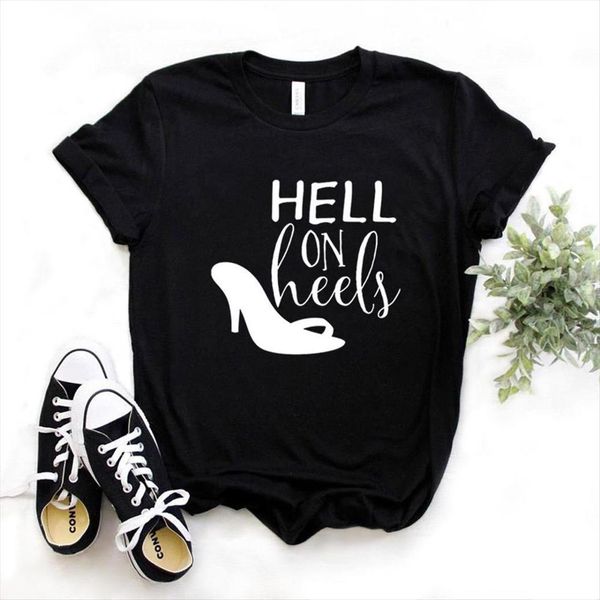

hell on heels print womens short sleeve o neck loose causal tee clothes, White