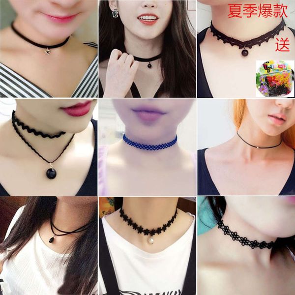 

korean alloy pendant with black lace and clavicle chain