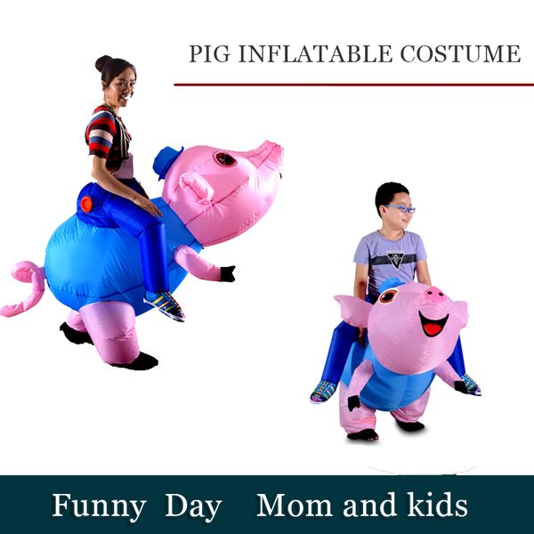 

mascot doll costume funny parent-kid inflatable costumes animal pig halloween dresses carry me costume party role play blow up disfra, Red;yellow