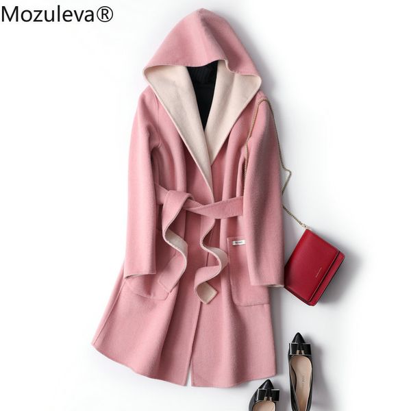 

hooded double-sided cashmere coat women's mid-length woolen lace-up winter clothes korean trend 210427, Black