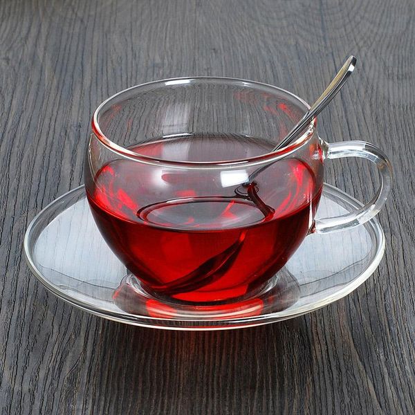 

arrival 6pcs 100ml transparent water tea glass cup saucer wine glasses