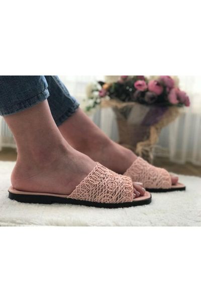 

slippers women powder knitwear detailed summer, Black