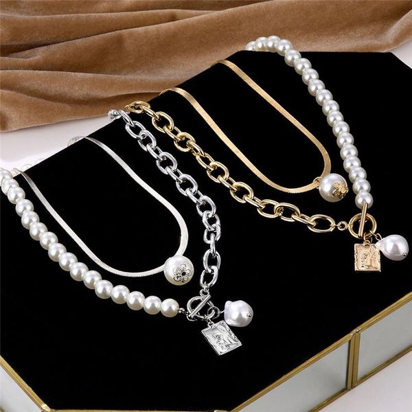 

pendant necklaces trendy asymmetry pearl metal chain necklace for women female boho gold silver color heart coin jewelry gift