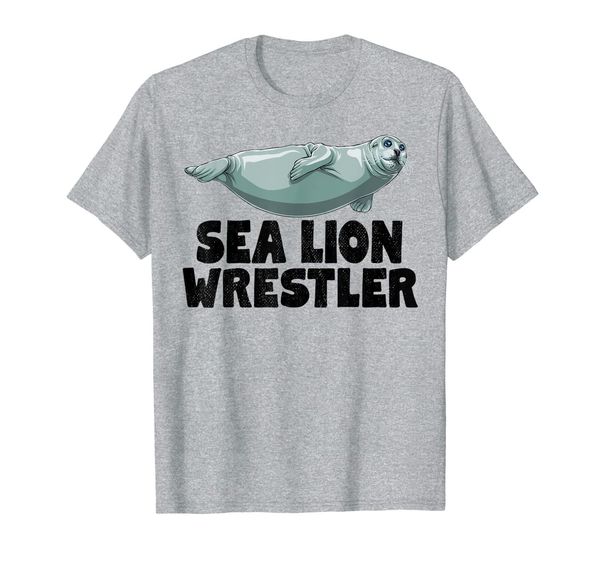 

sea lion wrestler funny ocean animal t-shirt, White;black