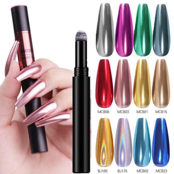 

nail glitter urgel neon aurora solid powder air cushion magic pen 8 colors art laser mirror effect phantom nails tools, Silver;gold
