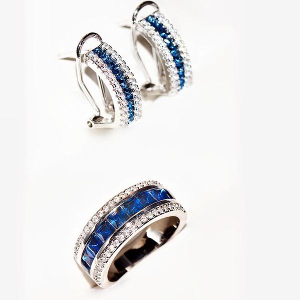 

earrings & necklace ajojewel blue zirconia crystal ring set silver-color geometric simple jewelry sets for women fashion gift bijoux