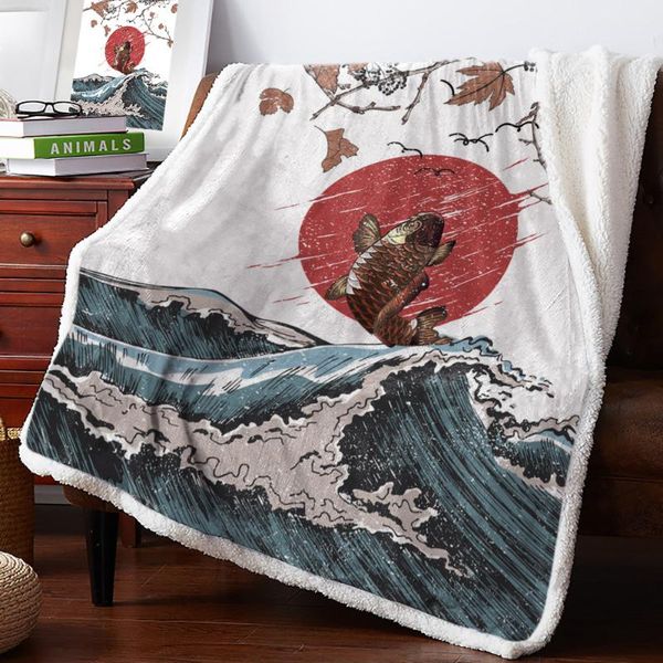 

blankets japanese style sea wave carp home lamb cashmere thick bed blanket sofa winter warm sherpa born wraps kids bedspread