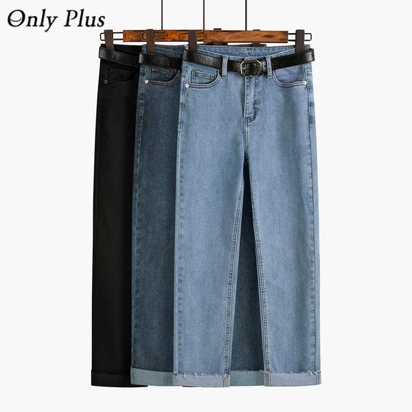 

hemming jeans women black straight sashes ankle-length denim trousers ladies vintage casual all-match street-wear 2021 women's, Blue