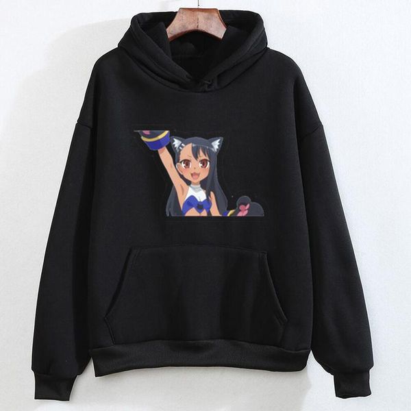 

women's hoodies & sweatshirts oversized don't toy with me, miss nagatoro printed pullover long sleeve anime loose male gothic, Black