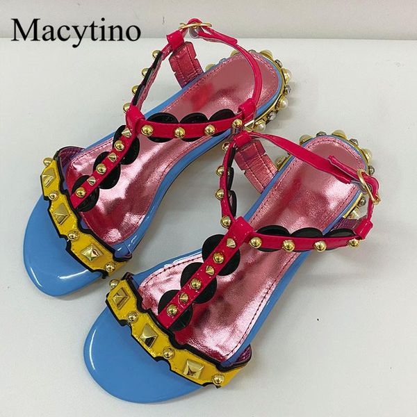 

sandals rivet decoration women's thick heel high round toe metal fashion party, Black